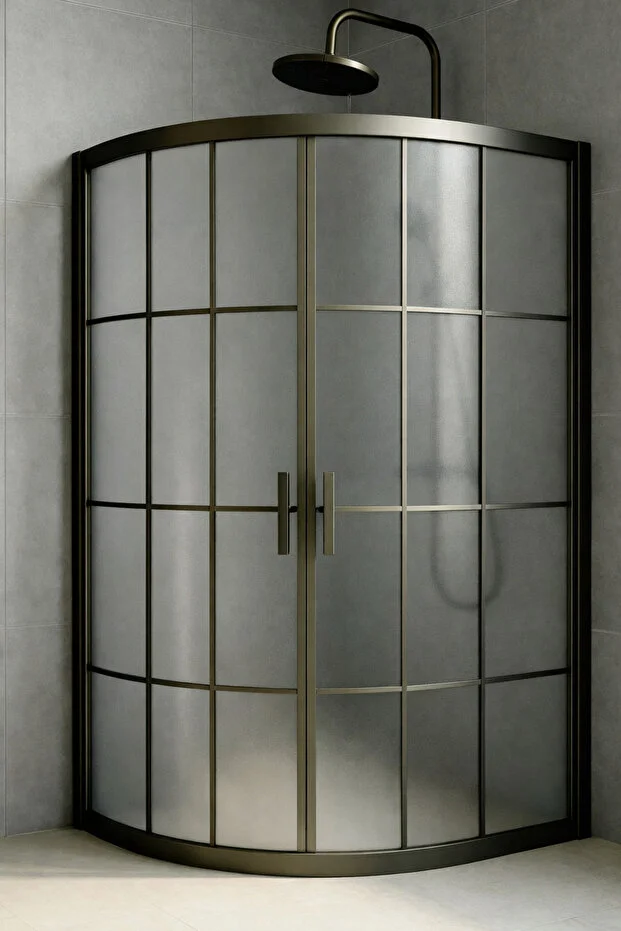 Duşakabin Oval Siyah Çizgi Buzlu 5mm Yükseklik 190 Cm